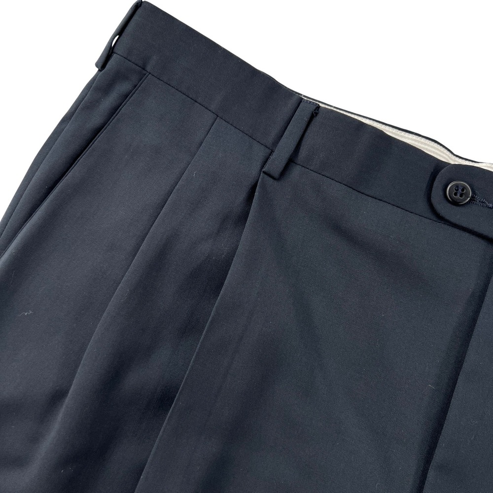 Zanella Bennett Navy Blue Wool Pleated Dress Pants Men 42x31 Made in Italy Cuff